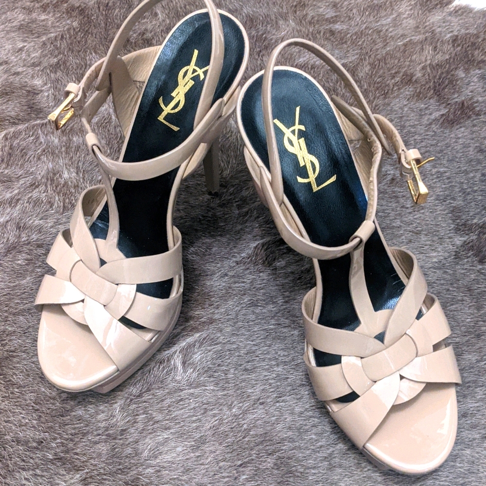 YSL Nude platform strappy sandals